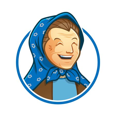 Grandma or granny mascot character with veil logo design, vector formatのイラスト素材