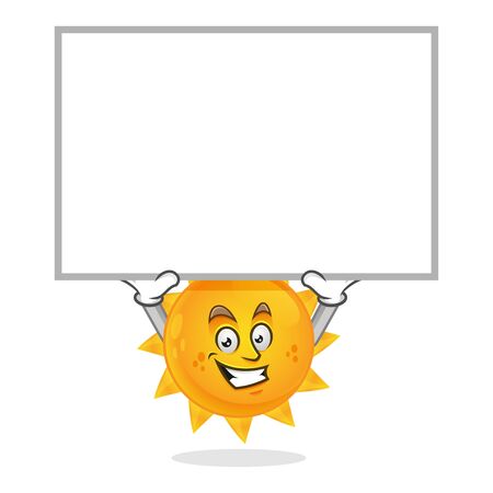 Vector Sun character design or Sun mascot, perfect for logo, with blank sign blank board, empty white signのイラスト素材