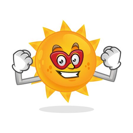 Vector superhero Sun character design or Sun mascot, perfect for logo, web and print illustrationのイラスト素材