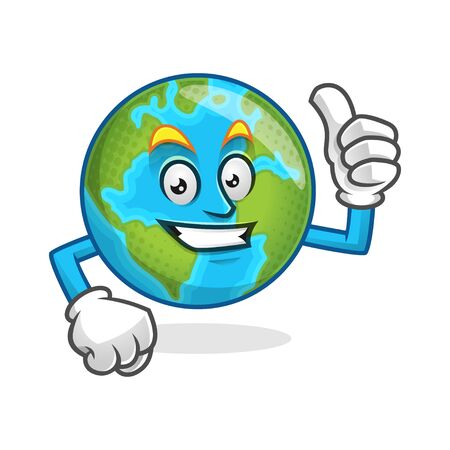 Cartoon character of an Earth, Earth mascot for your logo, web illustration or print illustrationのイラスト素材