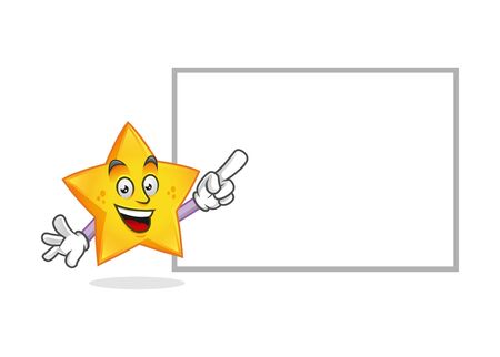 Vector Star character design or Star mascot, blank sign or blank board, white board white signのイラスト素材