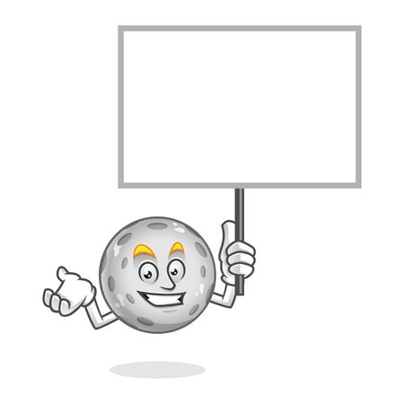 Vector Moon character design or Moon mascot, blank sign, blank board, white sign or boardのイラスト素材