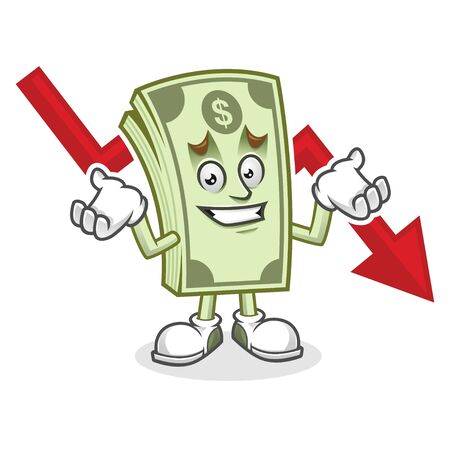 Deflation Vector money character design or money mascot, perfect for logo, dollar bill mascot deflation iconのイラスト素材