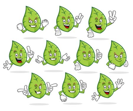 A set of Leaf character design or leaf mascot, perfect for logo, web and print illustrationのイラスト素材