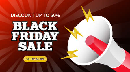 Black Friday sale banner with promo loud speaker illustrationのイラスト素材