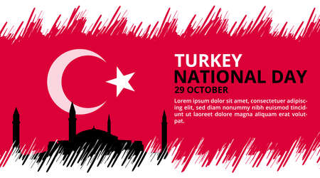 Happy Turkey national day background with flag painting and landmark illustrationのイラスト素材