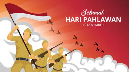 Hari pahlawan or Indonesia heroes day background with soldiers in battle illustrationのイラスト素材