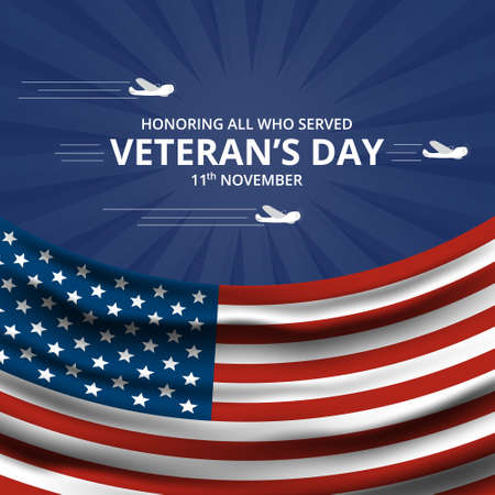 Happy veterans day background with attraction fighter planes illustration