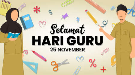 Selamat hari guru nasional or happy Indonesia teachers day background with teaching teachers illustrationのイラスト素材