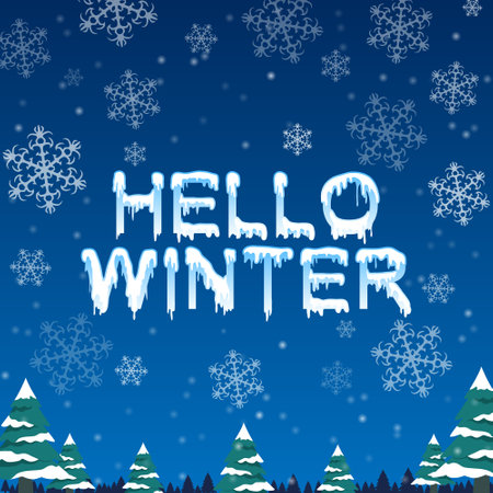Winter background with big fallen snow on trees and mountainのイラスト素材