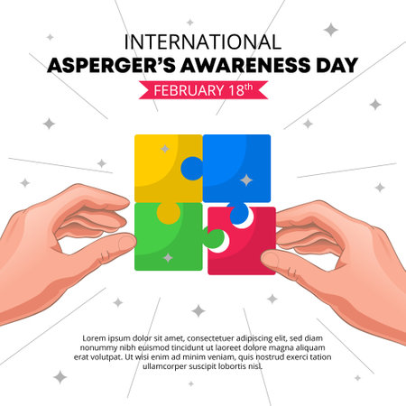 Asperger day background with child hands arranging puzzlesのイラスト素材
