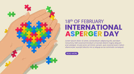 Asperger day background with child hands and an arranged puzzles heartのイラスト素材