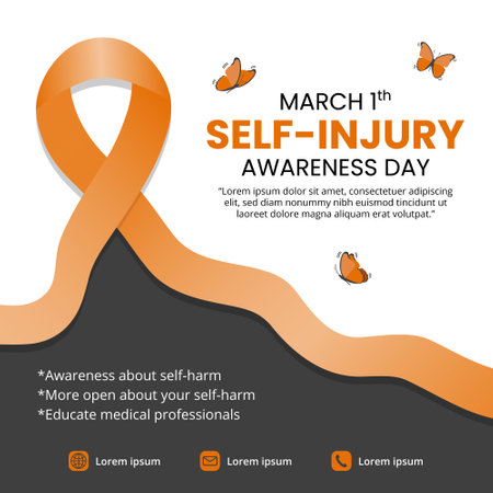 Self-injury awareness day banner with ribbon and butterfliesのイラスト素材