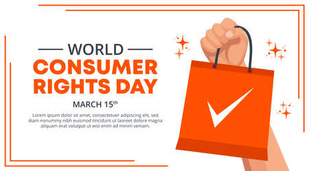 World consumer rights day design with a hand holding a shopping bagのイラスト素材