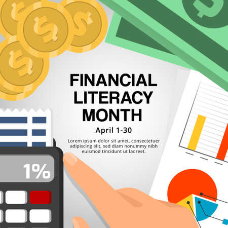 April is financial literacy month background design with a busy accounting tableのイラスト素材