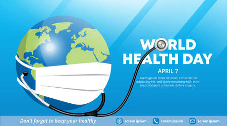 World health day banner design with a doctor globe illustrationのイラスト素材