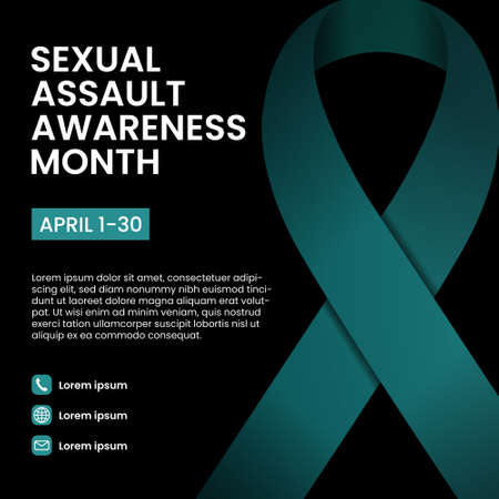 April is sexual assault awareness month banner design with a teal ribbon in darknessのイラスト素材