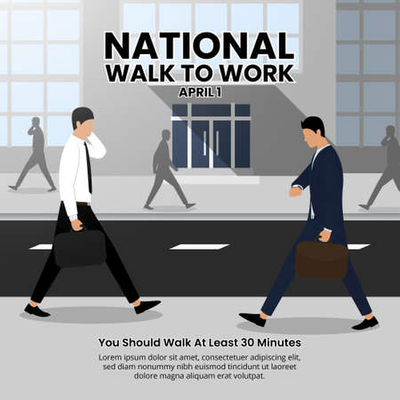 National Walk to work background design with people walking on the street going to workのイラスト素材