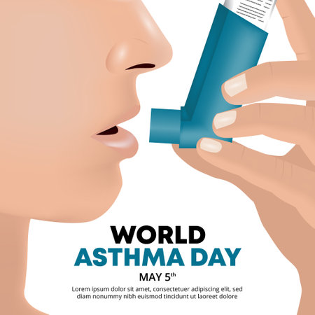 World asthma day background with an asthma sufferer holding an inhalerのイラスト素材