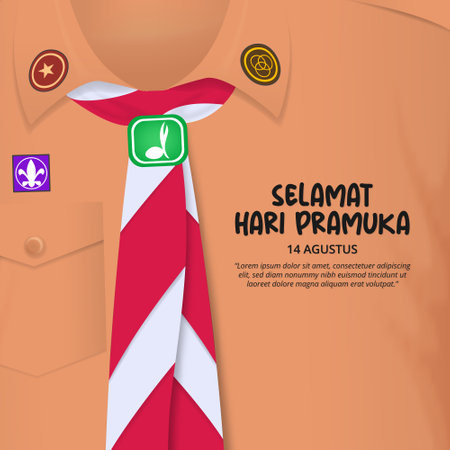 Selamat Hari Pramuka or happy Indonesia scout day background with a uniform of Indonesian scoutのイラスト素材