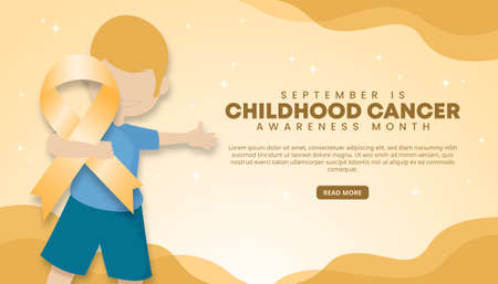 September is childhood cancer awareness day background with a child holding a yellow ribbonのイラスト素材