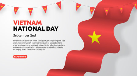 Vietnam national day background with a waving flag and flag decorationのイラスト素材