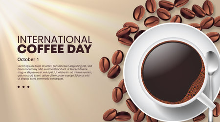 International coffee day background with a cup of coffee and coffee beansのイラスト素材