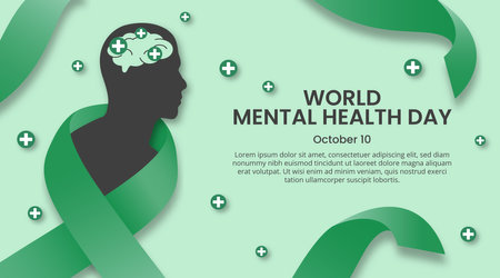 World mental health day background with a green ribbon and positive auraのイラスト素材