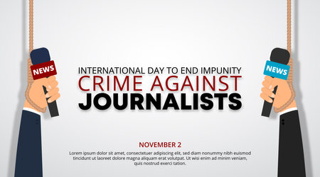 International day to end impunity crime against journalists background with hung journalist handsのイラスト素材