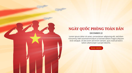 NgÃ y quá»c phÃ²ng toÃ n dÃ¢n or Vietnam defense day background with saluted soldiers and jetplanesのイラスト素材