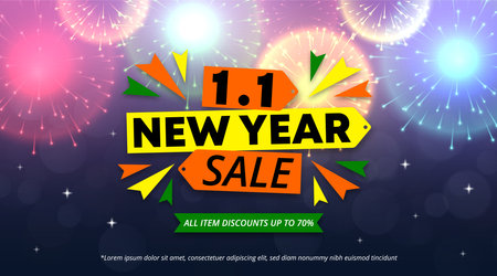 New year sale background with fireworks in the skyのイラスト素材