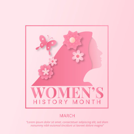 Women's history month background with a pink cutting paper woman and flowersのイラスト素材
