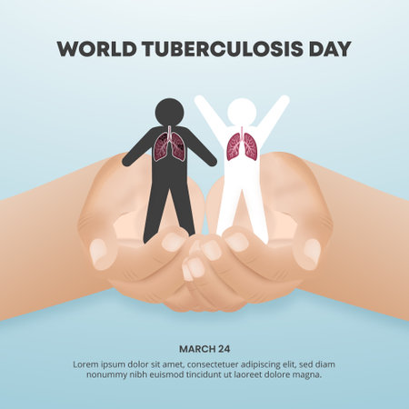 Square world tuberculosis day with hands holding human cutting paperのイラスト素材