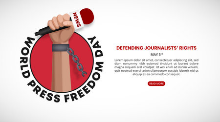 World press freedom day background with a raised reporter's fist with a microphoneのイラスト素材