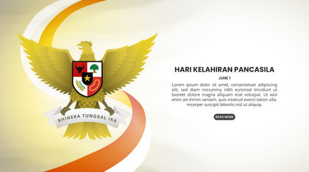 Hari Kelahiran Pancasila or Pancasila Birthday background with a garuda and flagのイラスト素材