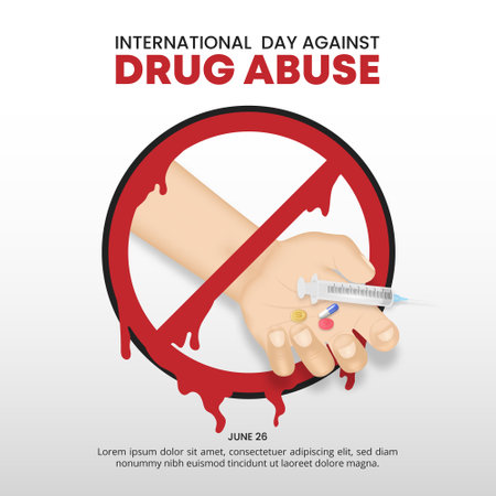 Square international day against drug abuse background with a hand of overdose person in blood no symbolのイラスト素材