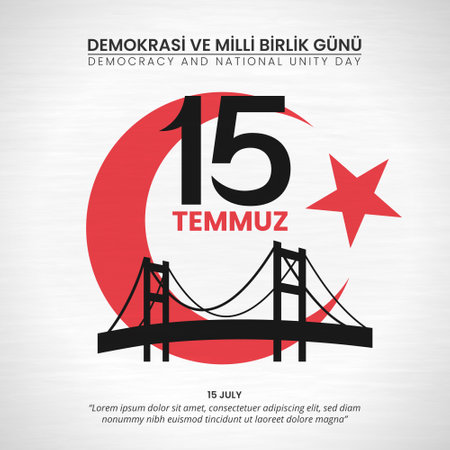 15 Temmuz Demokrasi ve milli birlik gÃ¼nÃ¼ or 15 July Democracy and national unity day background with silhouette bridge and moon starのイラスト素材