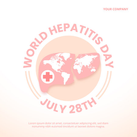 Square world hepatitis day background with a liver and world mapのイラスト素材