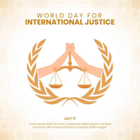 World Day for international justice background with hands holding a scaleのイラスト素材