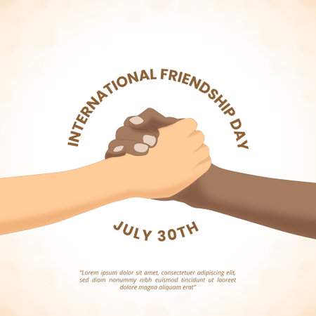 Square international friendship day background with shaking handsのイラスト素材