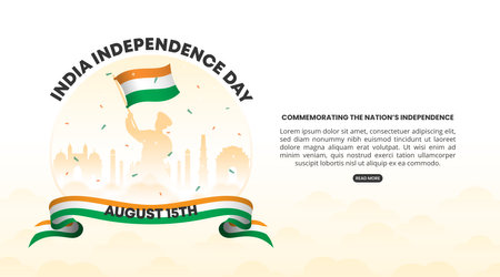 India Independence Day background with silhouette of a man holding a flag