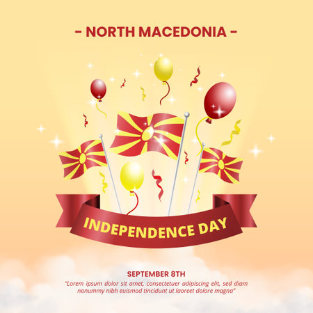 Square North Macedonia Independence Day background with waving flagsのイラスト素材