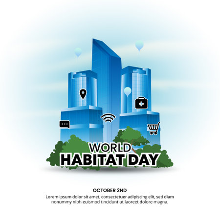 Square World Habitat Day background with modern buildings and a good environmentのイラスト素材
