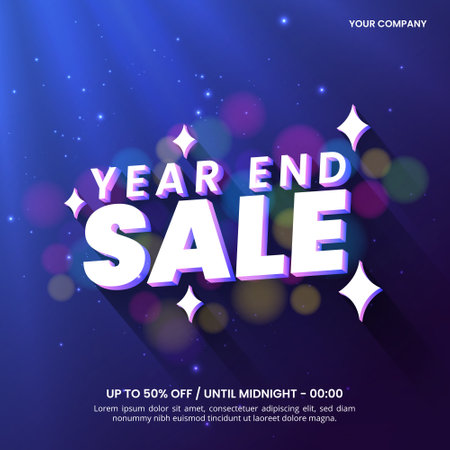 Square Year End Sale or End of Year Sale banner with typography and bright lightのイラスト素材