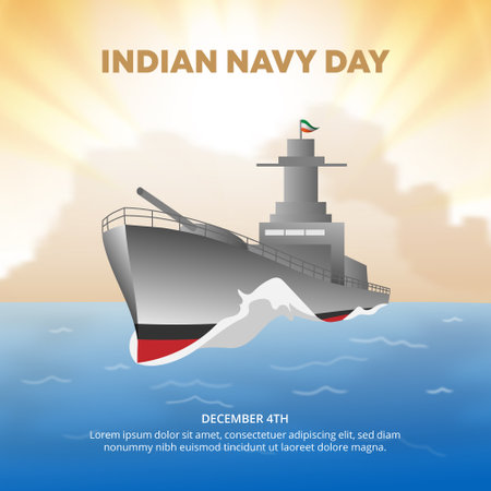Indian Navy Day background with a warship on the oceanのイラスト素材