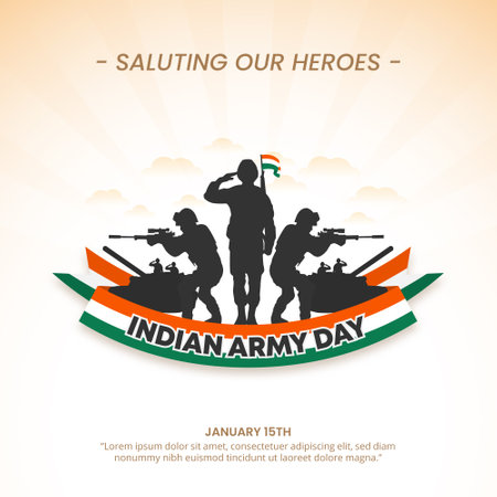 Indian Army Day Background with a silhouette of soldiersのイラスト素材