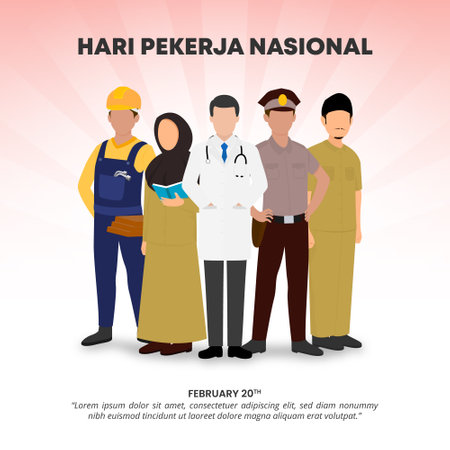 Square Hari Pekerja Nasional or Indonesia Labor Day background with national workersのイラスト素材