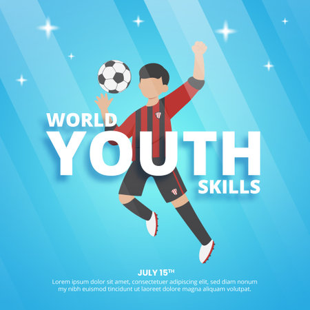 World Youth Skills Day background with a youth football playerのイラスト素材