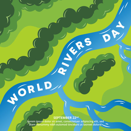 World Rivers Day background with illustration of clean riverのイラスト素材