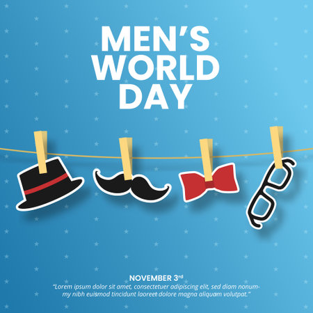 Men's World Day background with men's stuff hanging on the clotheslineのイラスト素材